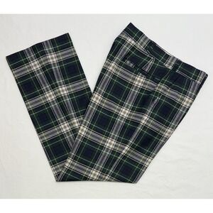 VTG 70s Green/Blue/Ivory Tartan Plaid Flannel Wool Slight Belled Pants 34X32 EUC